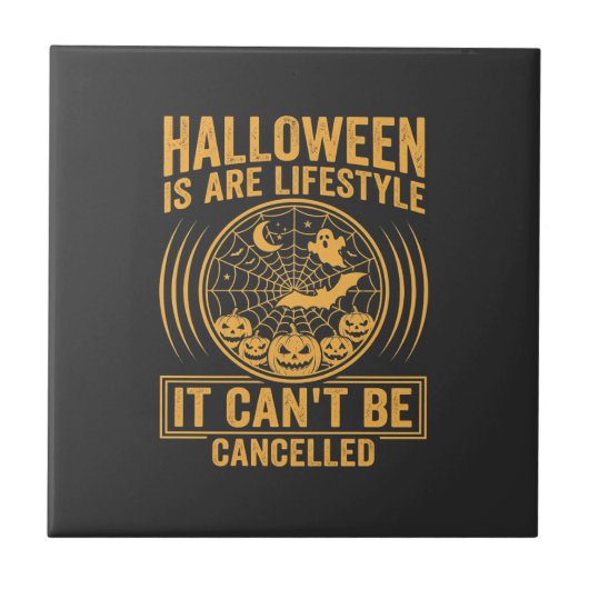 ハロウィーン ライフスタイル コウモリ クモの巣 デザイン_1 タイル (正面)