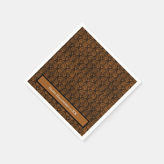 ハロウィーン ヴィクトリアン オレンジ ブラック ダマスク distressed スタンダードカクテルナプキン (角)