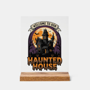 ハロウィーン ヴィンテージ お化け屋敷 ウェルカムTシャツ デザイン アクリルサイン