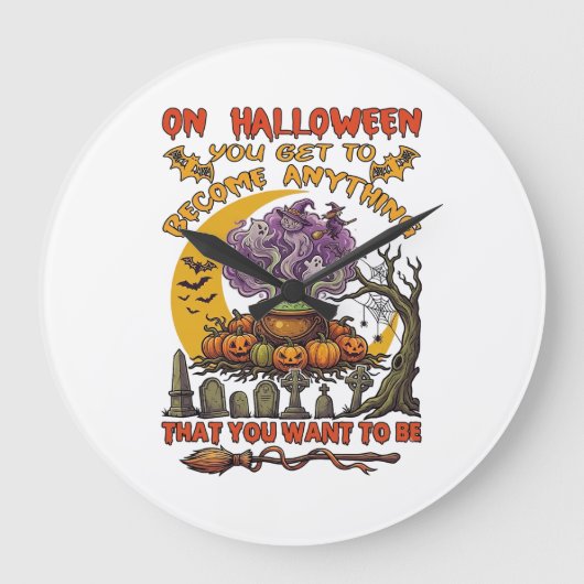 ハロウィーン 何にでもなる 大鍋 ネコ おばけ パンプキン ラージ壁時計 (正面)