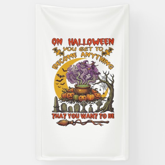 ハロウィーン 何にでもなる 大鍋 ネコ おばけ パンプキン 横断幕 (縦)