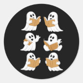ハロウィーン 先生 おばけ 本を読む人 司書 ラウンドシール (正面)