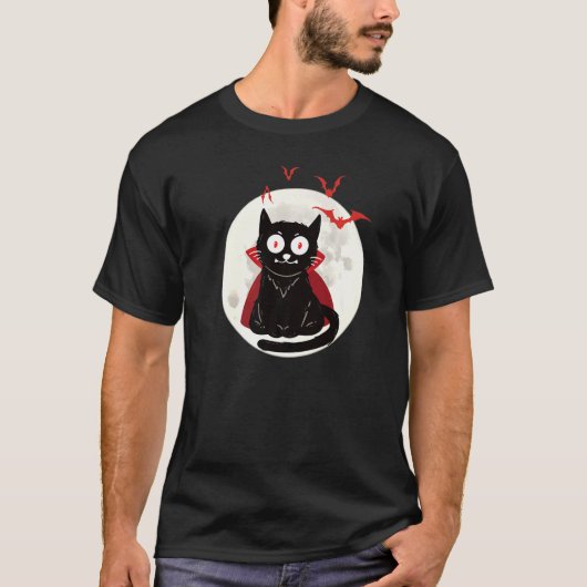 ハロウィーン 吸血猫 満月 コウモリ ハロウィーン アニマル Tシャツ (正面)