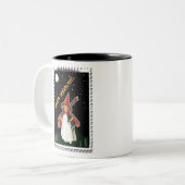 ハロウィーン – 小さな女の子と箒と黒猫 ツートーンマグカップ (正面左)