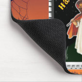 ハロウィーン – 小さな女の子と箒と黒猫 マウスパッド (コーナー)