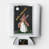 ハロウィーン – 小さな女の子と箒と黒猫 缶クーラー (正面)