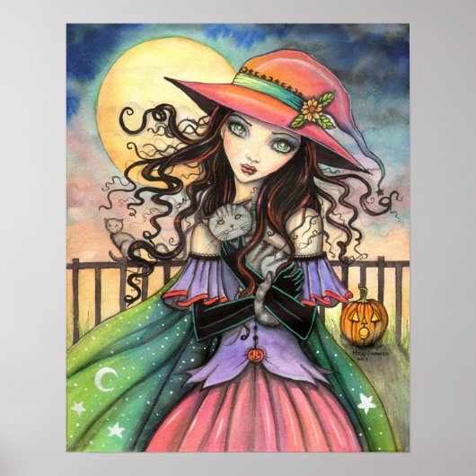ハロウィーン+幻想芸術+魔女+トラ猫 ポスター (正面)