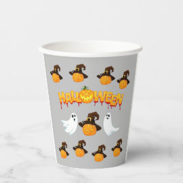 ハロウィーン：幽霊とカボチャ 紙コップ