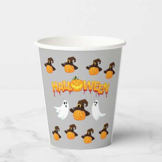ハロウィーン：幽霊とカボチャ 紙コップ (正面)