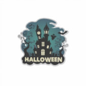 ハロウィーン 幽霊の館 時計塔 コウモリ お化け_1 シール (正面)