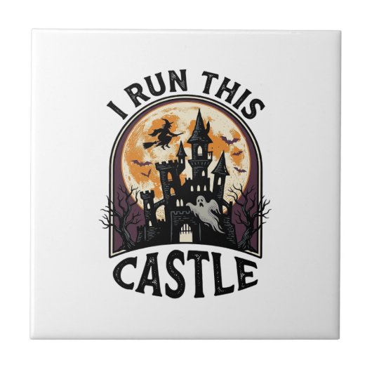ハロウィーン 幽霊城 ウィッチ 月 ヴィンテージTシャツ_ タイル (正面)