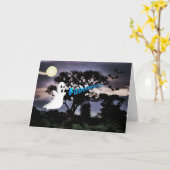 ハロウィーン、幽霊、こうもり、怖い夜、ブーカード カード (黄色い花)