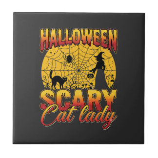 ハロウィーン 怖い 猫 レディ 魔女 クモの巣 タイル