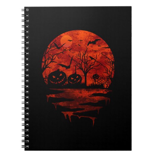 ハロウィーン 怖い 赤い 月 ノートブック (正面)