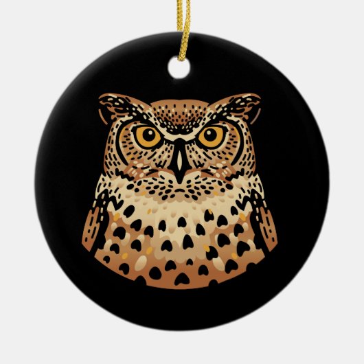 ハロウィーン、感謝祭、秋のためのゴールデンフクロウ セラミックオーナメント (正面)