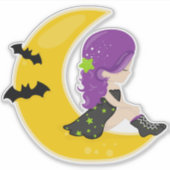 ハロウィーン、月の上の魔女、こうもり、トリックまたは治療 シール (正面)