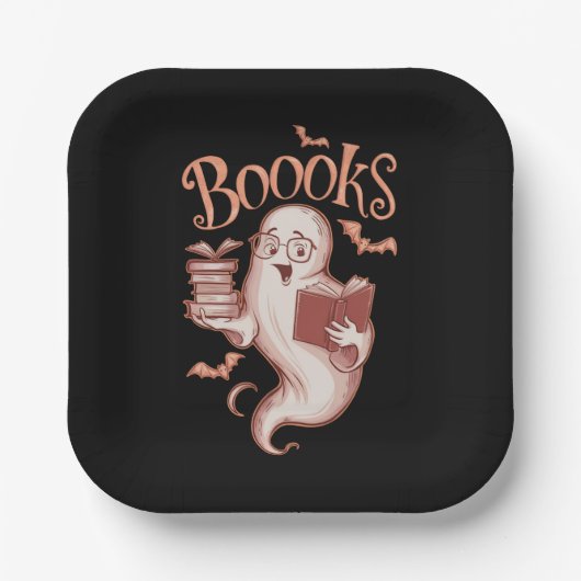 ハロウィーン 本 司書 先生 読者 読書 ペーパープレート (正面)