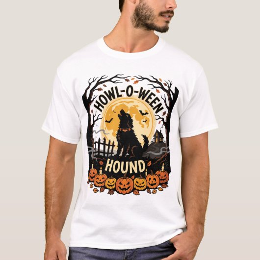 ハロウィーン 犬 月 遠吠え (2) Tシャツ (正面)
