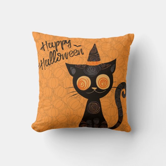 ハロウィーン/猫/カボチャ/秋 クッション (正面)