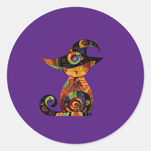 ハロウィーン/神秘的/猫/秋 ラウンドシール (正面)