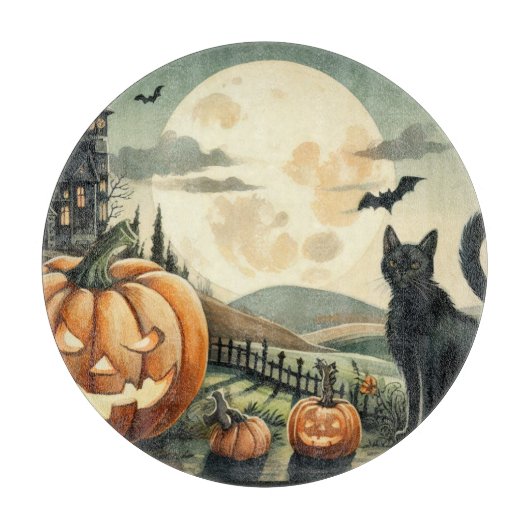 ハロウィーン/秋/秋/カボチャ/猫 カッティングボード (正面)