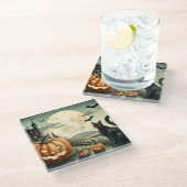 ハロウィーン/秋/秋/カボチャ/猫 ガラスコースター (アングル)