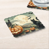 ハロウィーン/秋/秋/カボチャ/猫 ペーパーコースター (アングル)