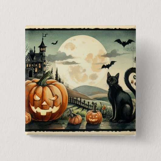 ハロウィーン/秋/秋/カボチャ/猫 缶バッジ (正面)