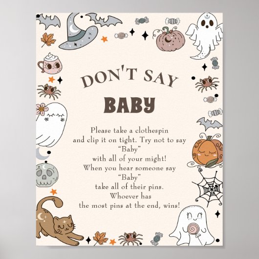 ハロウィーン「言わないベビー」赤ちゃんシャワーゲームポスター ポスター (正面)