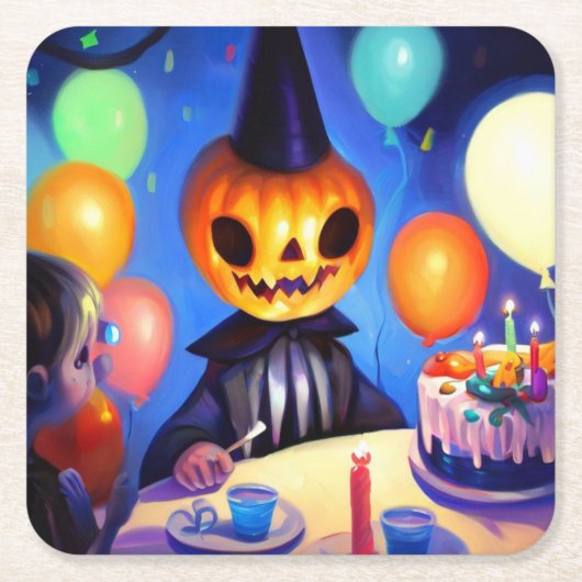 ハロウィーン – 誕生日2 スクエアペーパーコースター (正面)