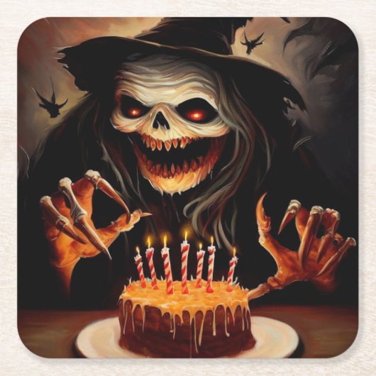 ハロウィーン – 誕生日5 スクエアペーパーコースター (正面)