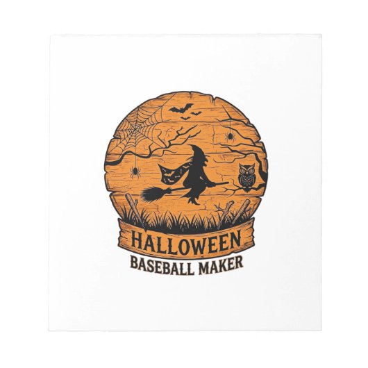 ハロウィーン 野球 メーカー 飛ぶ魔女 木の月 ノートパッド (正面)