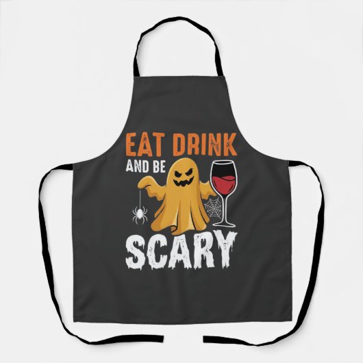 ハロウィーン 食べる 飲む 怖い ゴースト デザイン 1 エプロン (正面)