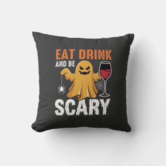 ハロウィーン 食べる 飲む 怖い ゴースト デザイン_1 クッション (正面)