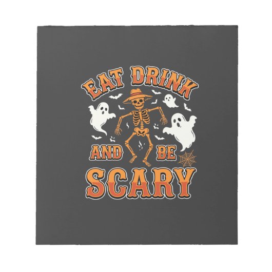 ハロウィーン 食べる 飲む 怖い ゴースト デザイン_1 ノートパッド (正面)