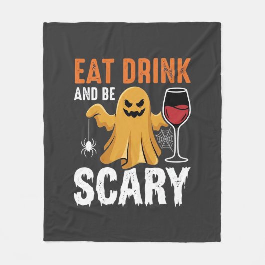 ハロウィーン 食べる 飲む 怖い ゴースト デザイン_1 フリースブランケット (正面)