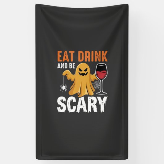ハロウィーン 食べる 飲む 怖い ゴースト デザイン_1 横断幕 (縦)