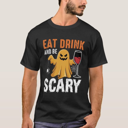 ハロウィーン 食べる 飲む 怖い ゴースト デザイン_1 Tシャツ (正面)