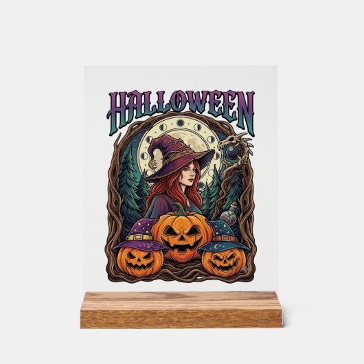 ハロウィーン 魔女 カボチャ 月の満ち欠け_1 アクリルサイン (正面)
