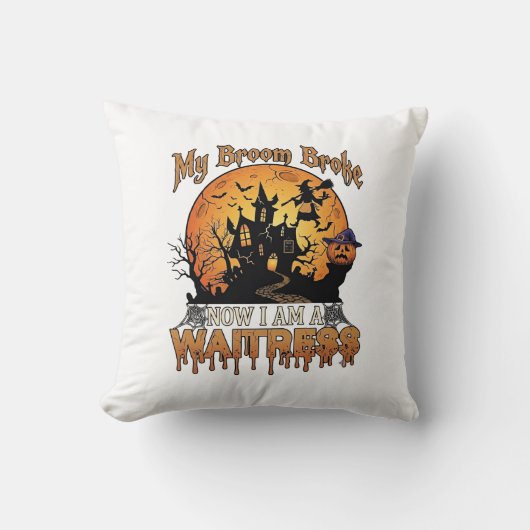 ハロウィーン 魔女 幽霊屋敷 メイド 箒が折れた クッション (正面)