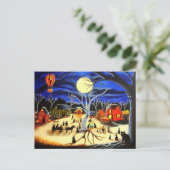 ハロウィーン、魔女、黒、猫、熱、気球 ポストカード (スタンド正面)