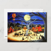 ハロウィーン、魔女、黒、猫、熱、気球 ポストカード (正面/裏面)