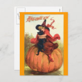 ハロウィーン，魔女，黒，猫，葉書 シーズンポストカード (正面/裏面)