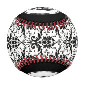 ハロウィーン 黒いゴシックダマスク模様のドクロの名前 野球ボール (正面)