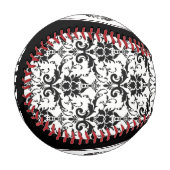 ハロウィーン 黒いゴシックダマスク模様のドクロの名前 野球ボール (正面左)