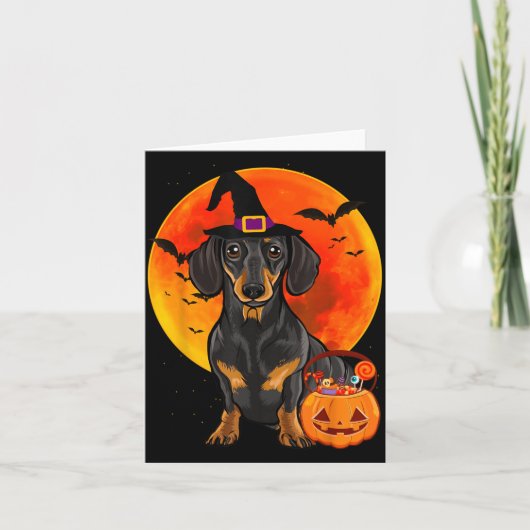 ハロウィーン 黒ダックスフント ジャック・オ・ランタン カード (正面)
