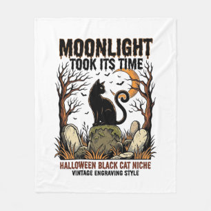 ハロウィーン 黒猫 アンティーク 墓場 Tシャツ_1 フリースブランケット
