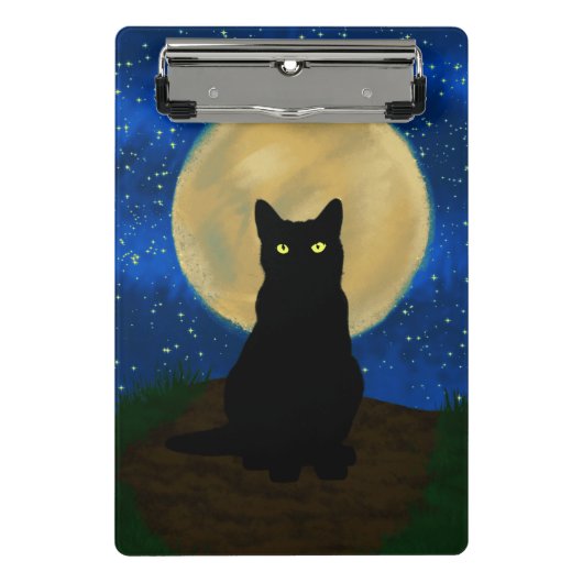 ハロウィーン 黒猫 月夜のシルエット ミニクリップボード (正面)