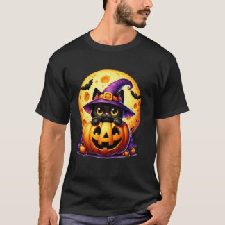 ハロウィーン 黒猫 魔女 帽子 かぼちゃ キッズ用 Tシャツ