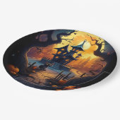 ハロウィーン/黒猫/魔女/魔法使い方曲がった家 ペーパープレート (アングル)